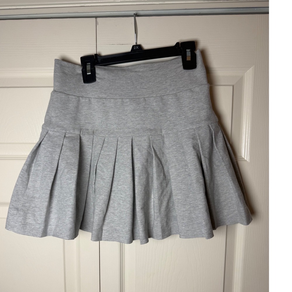 Norma Kamali Gray Pleated Mini Skirt Cotton Spandex Jersey Knit XS 29